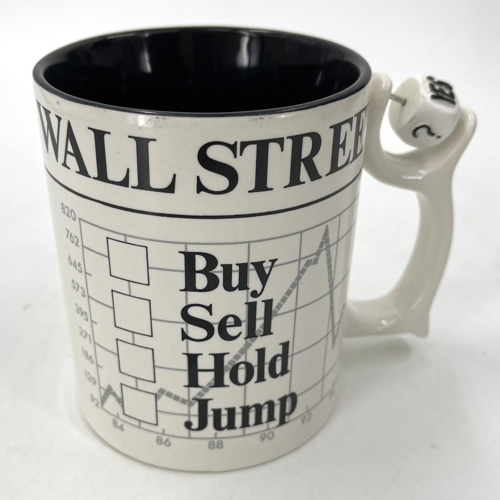 Dept 56 Wall Street Stock Market Buy Sell Hold Jump Dice Spinner Coffee‎ Mug NWT